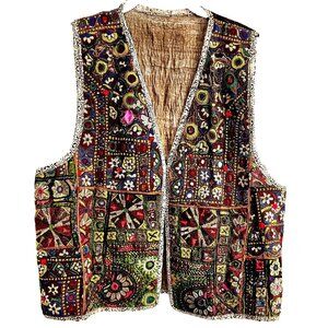 Antique Central Asian Embroidered Mirror Man’s Vest Collector Textile Afghan